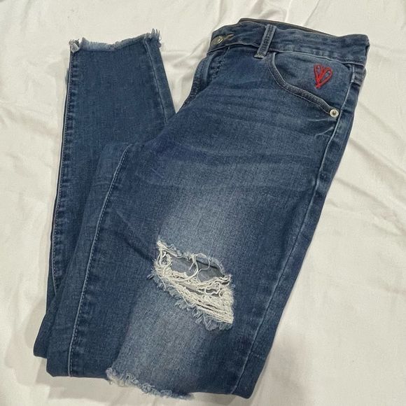 Delina Distressed‎ Embroidered Skinny Jean - Picture 3 of 16